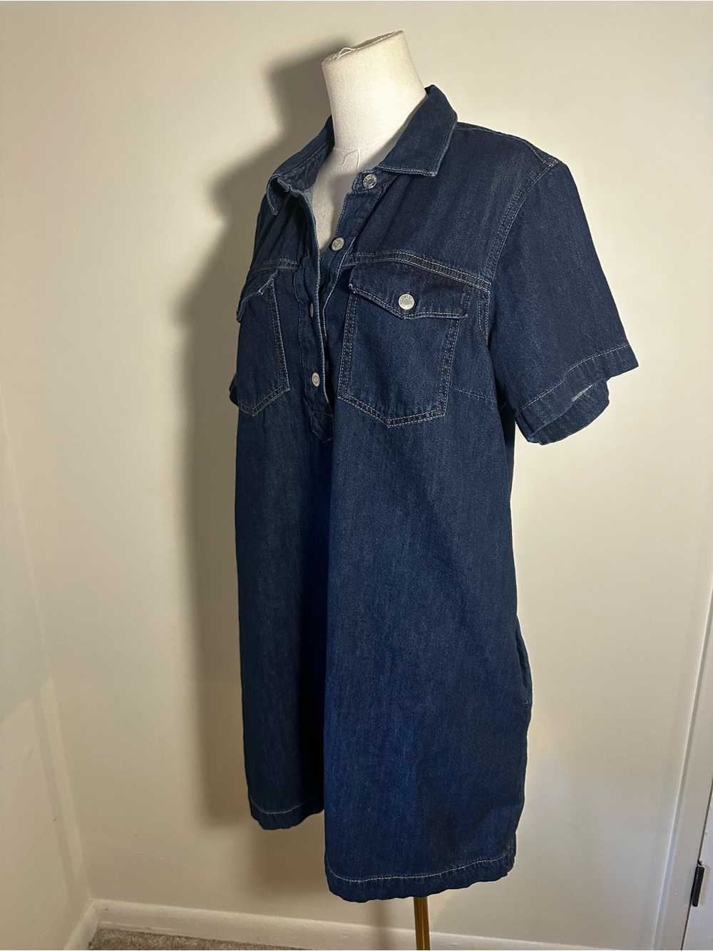 Gap Denim Short Sleeve Shirt Dress – Size Large 100% Cotton - Picture 6 of 15